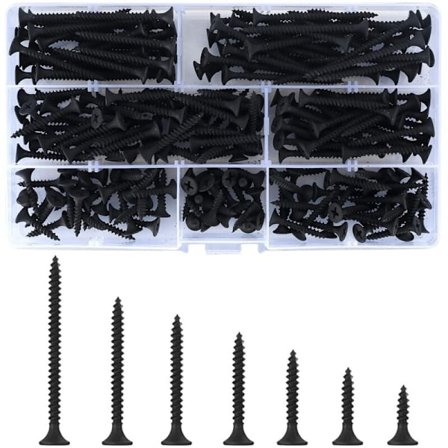 220 stk. selvskærende træskruer, sorte krydskærv fladhoved selvborende skruer, metalskruer til gipsvæg møbler - M3.5 (16/20/25/30/35/40/50) mm