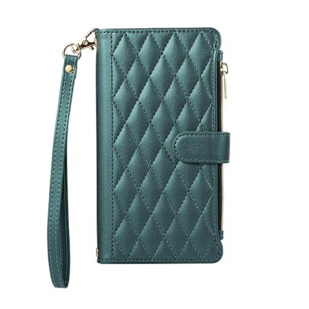 Etui til Samsung S23 mørkegrøn kort Diamant Lynlås læder stander kortslot