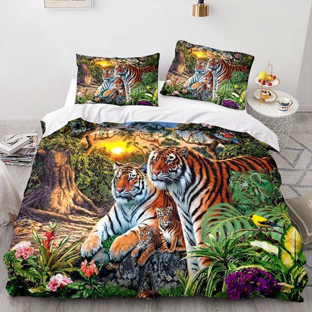 Tiger 12# 3d Hjem Tekstil Sengetøj 3d Tiger Dyreprint Dynebetræk Lagen Sæt af tre