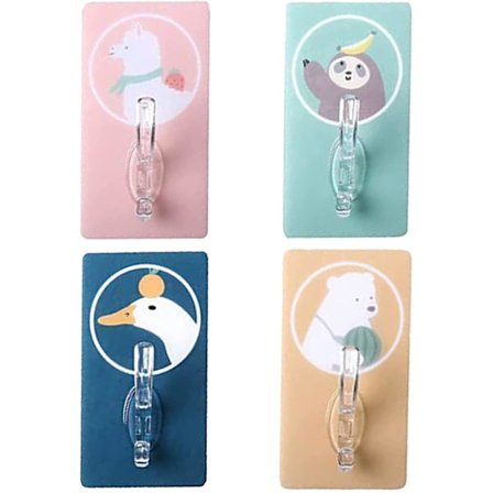 4 kpl Eläinseinäkoukut, Lasten Liimakoukut, Lasten Pyyhekuivaustelinekoukut, Lasten Koristeelliset Liimakoukut Takille, Pyyhkeelle, Avaimille, 