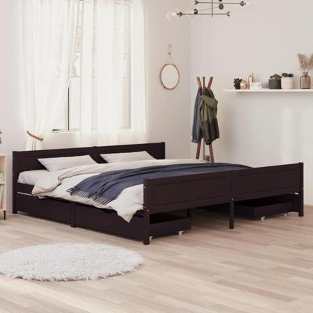 Vidaxl Sängram Med 4 Lådor Mörkbrun 200x200 Cm Massiv Furu Brun