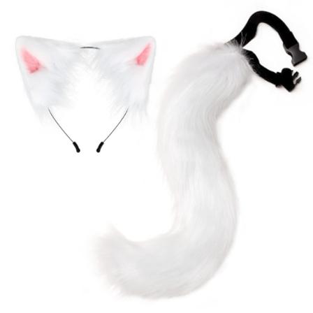 Wolf Fox Cat Plysch Svansöron Prop Halloween Cosplay White