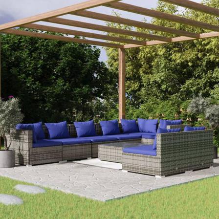 Vidaxl Loungegrupp För Trädgården Med Dynor 9 Delar Konstrotting Grå