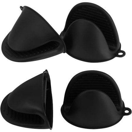 Mini Silikon Ovnshansker, 2 Par Varmebestandige Grip Hansker, Termoskopp for Kjøkkenmatlaging og Baking (Svart)