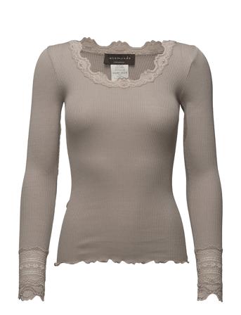 Silk T-Shirt W/ Lace T-shirts & Tops Long-sleeved Beige Rosemunde