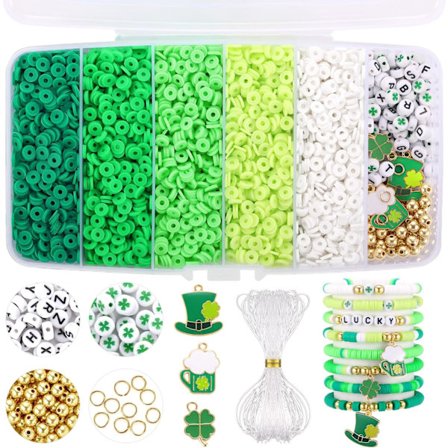5100+ stk. St. Patrick's Day lerperler armbåndssæt, grønne Heishi-perler polymer lerperler til smykkefremstilling, venskab