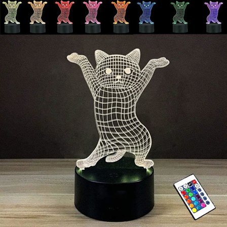 Dansekatt 3D Illusion Söt Nattlampa, 16 färger Chang