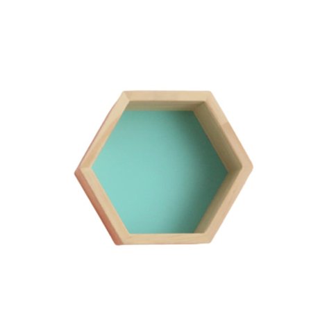 RU-Væghylde i massivt træ, displayhylde, sekskantet honeycomb-hylde (Medium, Grøn)