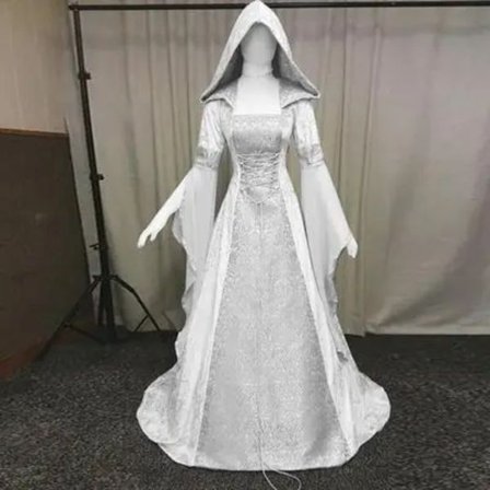 Middelalderlig Retro Gotisk Hættetrøje Heks Lang Kjole Luksuriøs Festkjole Til Kvinder Cosplay Vampyr Halloween Voksen Kostume Hvid white-Glad