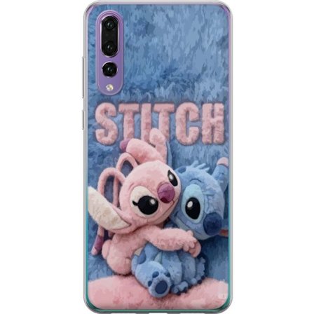 Kompatibelt Mobilskal till Huawei Huawei P20 Pro Söta fluffiga Stitch och Angel kramas på ett mjukt pälsigt underlag med pastellfärger som skapar