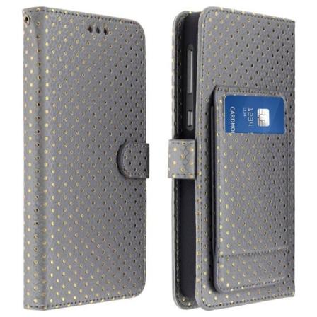 Universal Smartphone Case Cover Shell Wallet 3xl sølv Support + Spejl