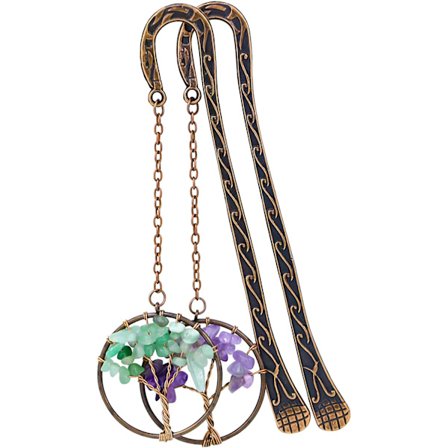 En grøn dongling og en ametyst-2stk Bogmærke Livets Træ Chak