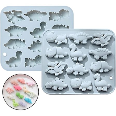 Molde de chocolate de dinosaurio, moldes de bombones de silicona, molde de silicona para chocolate, moldes de silicona, gelatina (azul, 16,6 x 14,7 x 