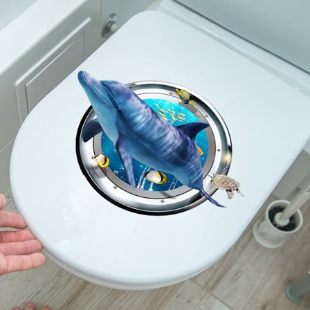 1 st 3D hajdyknings spegel toalettdekaler tecknad toalett