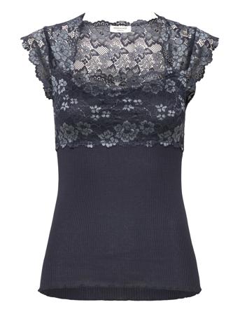Silk Top W/ Lace T-shirts & Tops Sleeveless Marineblå Rosemunde*Betinget Tilbud