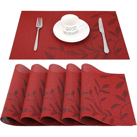 Underlägg Set om 6, Lätt att Rengöra Halkskydd Värmebeständiga Bordsunderlägg, 45cm X 30cm (Röd)