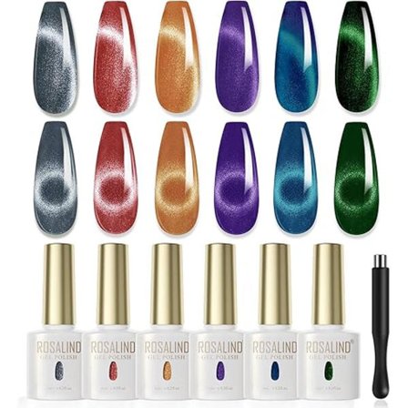 Semi-permanent Nagellack Magnetico 6 st, Cristal Cat Eye Nagellack Röd, Violett, Blå, Grön, Grå