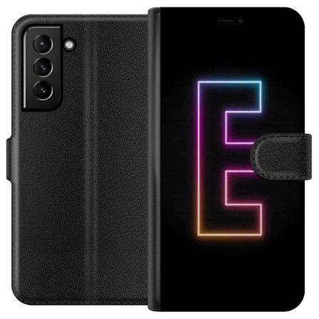 Kompatibel Tegnebogsetui til Samsung Samsung Galaxy S21+ 5G Minimalistisk neonbogstav E i lyse farver mod mørk baggrund i moderne og stilren design