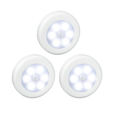 3-delad rund vit trådlös LED-lampa med rörelsesensor, lämplig