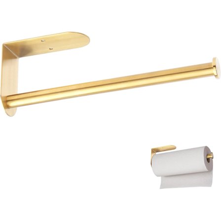 Gull kjøkkenrullholder under skap gull, selvklebende eller boret kjøkkenpapirholder veggmontert, for kjøkken og bad