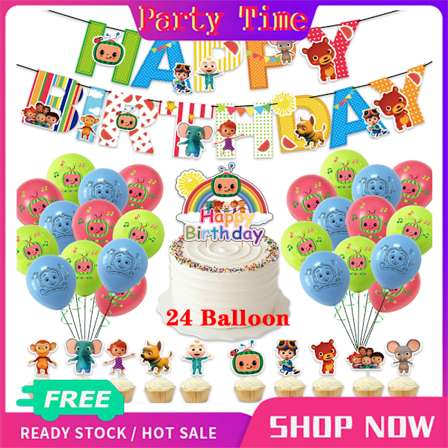 【Festtid】Cocomelon-tema Födelsedagsfest Dekoration Set för Barn Pojke Flickor Present Grattis på födelsedagen Banners Tårtdekorationstillbehör