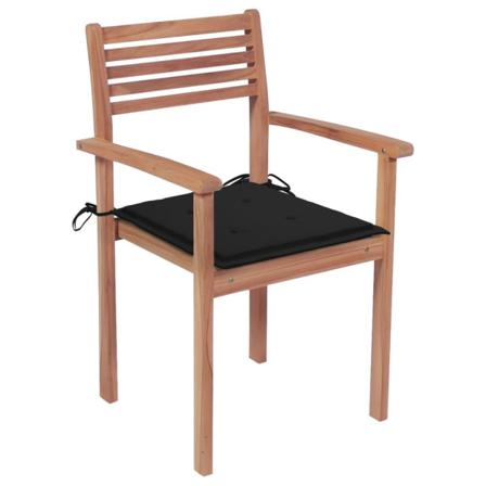 Vidaxl Trädgårdsstolar Med Svarta Dynor 4 St Massiv Teak Svart