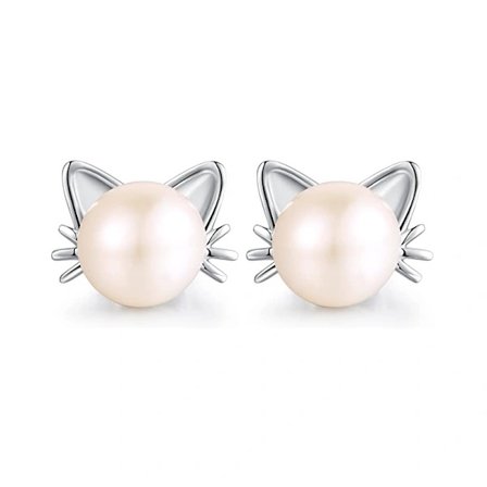 Kattörhängen, 925 Sterling Silver Katt Stud Örhängen Simulerade