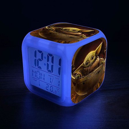 Baby Yoda Colorful Alarm Clock Cartoon Cute Digital Clock Led Color Alarm Clock