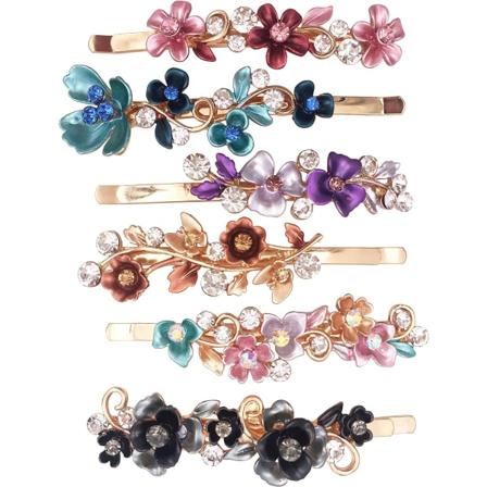 Sæt med 6 Farverige Vintage Design Hårnåle med Blomster - Me,ZQKLA