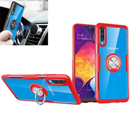 Samsung Galaxy A50 - Tyylikäs kansi sormustelineellä (LEMAN) Red Röd/Silver