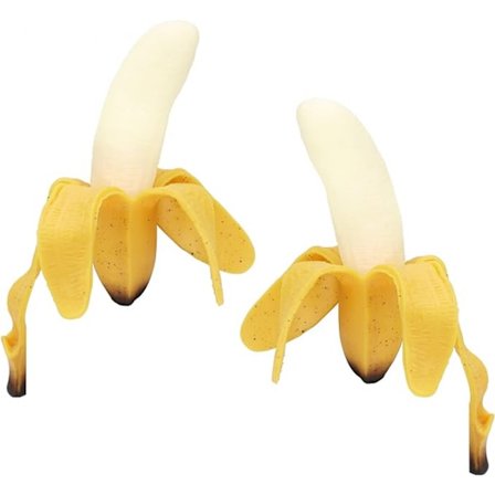 2 stk. bananlegetøj, simuleret banan squishy legetøj, super blødt stressaflastende plettet skrællet bananfestartikler til børn, 18*4cm gul
