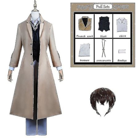 Anime Dazai Osamu Cosplay Kostume Bungo Stray Dogs Cosplay Lang Frakke Kappe Dazai Osamu Paryk Halloween Jul Kostume kostume og paryk