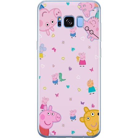 Kompatibelt Mobildeksel til Samsung Galaxy S8+ Peppa Gris med en baby i armene, mamma gris motiv i fargerik og myk barneillustrasjon med hjerter