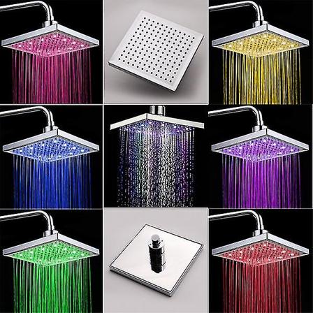 LED Kvadratisk Overheaddusj I ABS Plast Krom Finish, 7 Fargeendringer, 6 Tommer