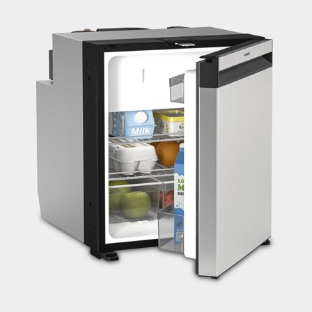 Frigorífico com compressor Dometic NRX 60S, 12V / 24V, 55 litros (dos quais 6,1 litros congelador), painel frontal prateado (aço inoxidável)