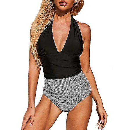 Kvinnors enfärgade baddräkt med knytband och V-ringning