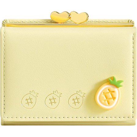 Damepung, kunstlæder, lille bifold-pung med RFID-blokering, 7 kortlommer, 1 seddellomme, 1 ID-vindue yellow