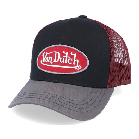 Von Dutch - Svart trucker Caps - Oval Patch Baseball Black/Dark Grey/Maroon Trucker @ Hatstore