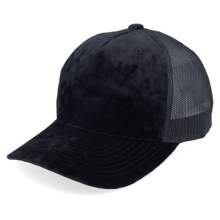 Equip - Svart trucker Keps - Kids Youth Black/Black Velvet A-Frame Trucker @ Hatstore