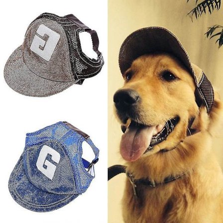 Hatt for hund, solhatt for hund, baseballcaps for hund, sportshatt, utendørshatt, solbeskyttende hundhatt med ørehull, justerbar og pustende