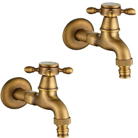 Baderomskran Antikk Messing Kran Veggmontert Vintage Bronse Kran Kaldt Vann Kran Vaskekran (Gull 125 * 54mm)