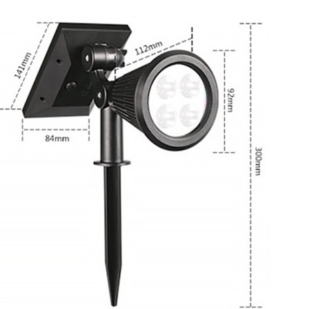 Värillinen aurinkospottivalo kahdella pyörivällä liitoksella ulkopuutarhaan, pihalle, 4 LED-lämpimällä valolla