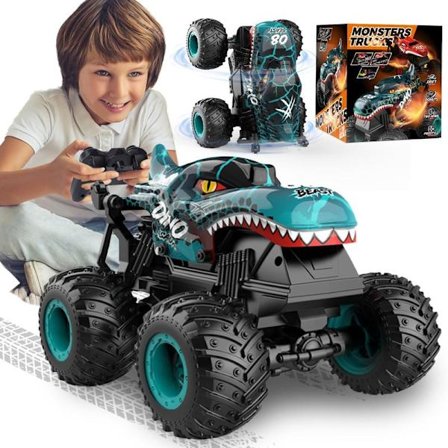 Monster Truck Leker, 2.4GHz RC Monster Trucks for Gutter, 1:20 Dinosaur RC Biler med Lys og Musikk, Fjernstyrt Stuntbil, 360° Spinn, for Barn