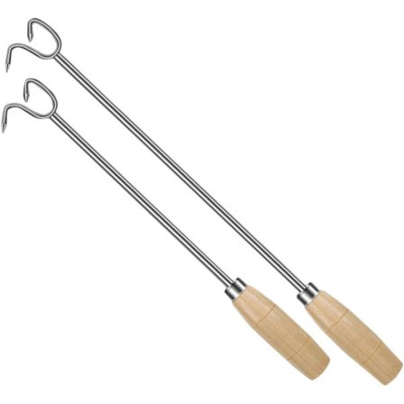 Metall BBQ Köttkrok 2-delars set, Vändare för Bacon, Biff & Mer (W)