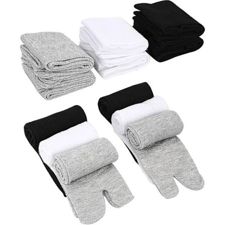 Keskipitkät varrelliset kaksivarpaiset sukat (musta + valkoinen + harmaa) 6 paria-mxbc