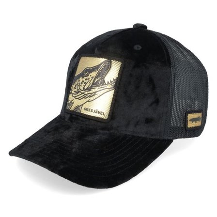 Skillfish - Svart trucker Keps - Grisjävel Gold Velvet Black A-frame Trucker @ Hatstore