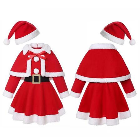 Barnflickor Julklänning Röd Prinsessa Festklänning Outfit 130CM