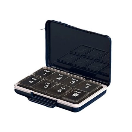 Tablettboks 7 dager, pilleboks, medisinboks, BPA-fri bærbar pilleboks, 8 rutenett, blå