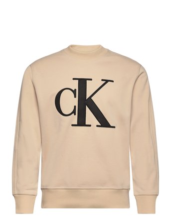 Perforated Monologo Crew Neck Sweat-shirt Genser Creme Calvin Klein Jeans*Betinget Tilbud