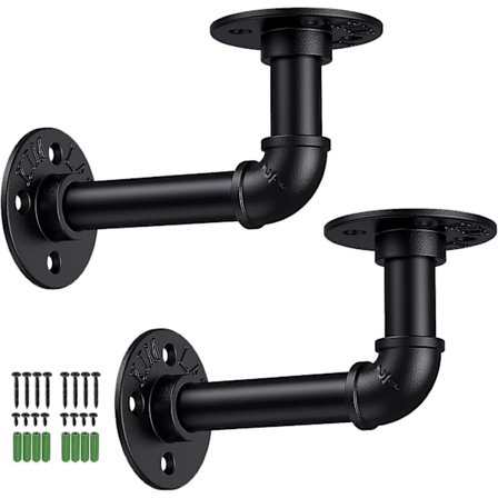 Retro Veggmonterte Hyllebraketter, 2 stk Vintage Industrielle Rørbraketter med Skruer 15*8.5cm for Bokhylle DIY Møbler Han